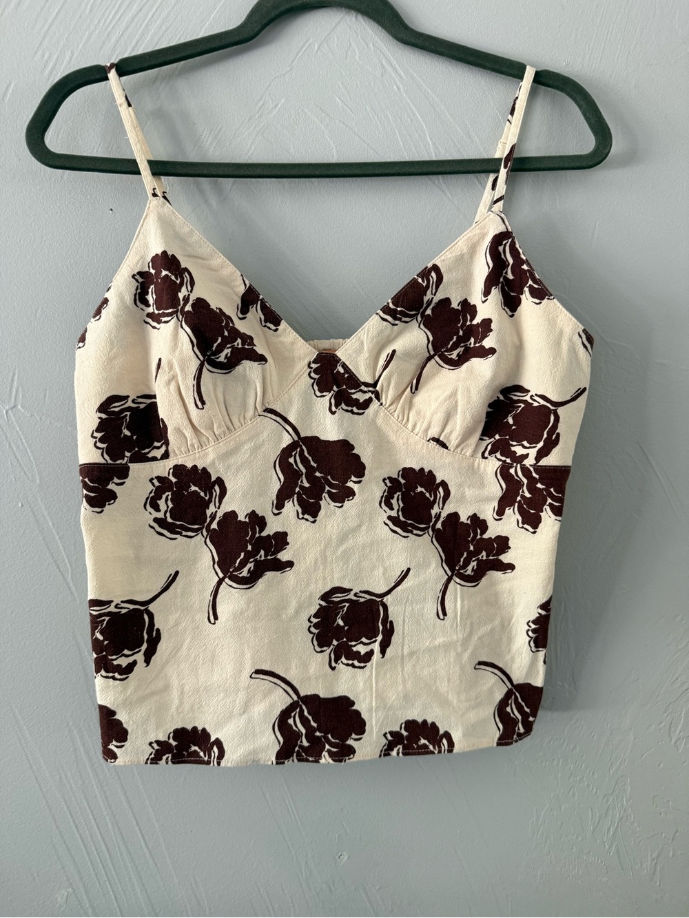 Free People Brown Floral Smocked Crop Cami Tank Size Large Boho Cottagecore
